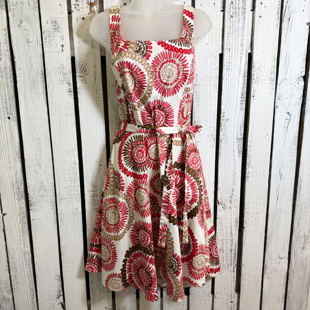 Y2K Breakin Loose Belted Fit Flare Dress Size 14 Square‎ Neck Zip Back Midi Boho